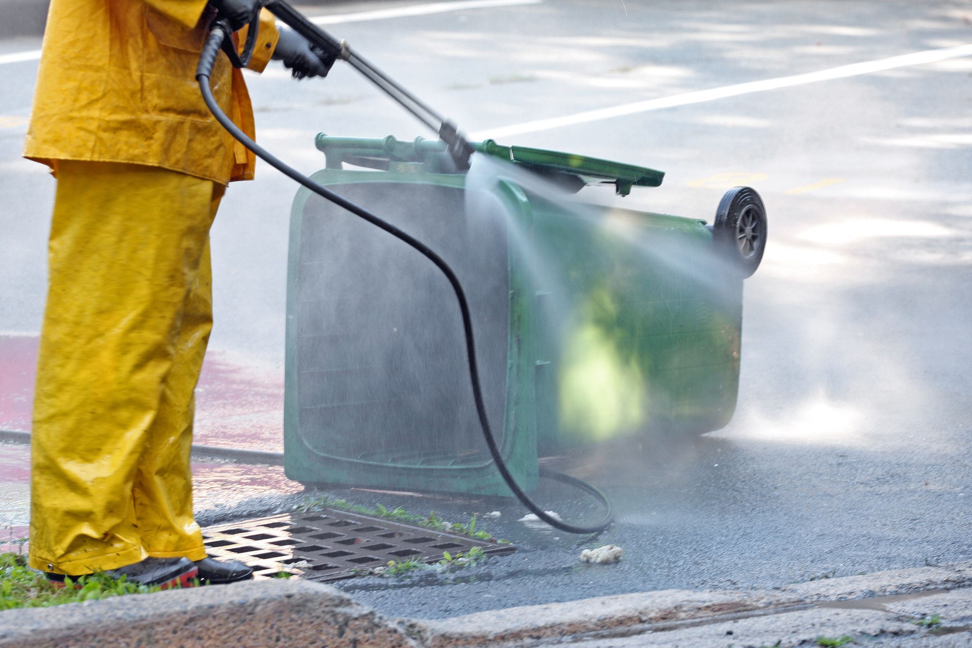 Waste Management, Power Washing A Green Compost Bin